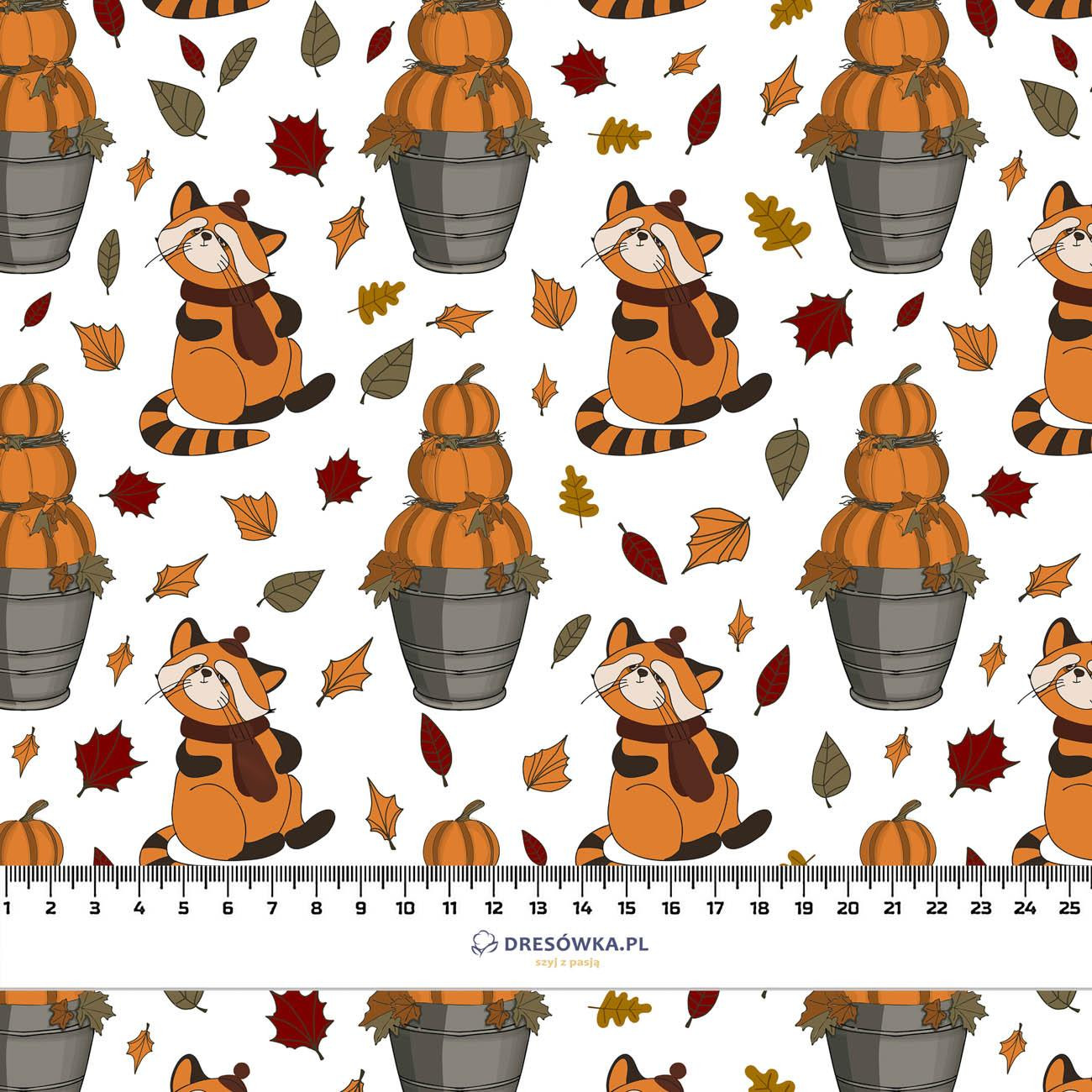 RED PANDAS AND PUMPKIN SNOWMEN / white (RED PANDA’S AUTUMN) - Waterproof woven fabric