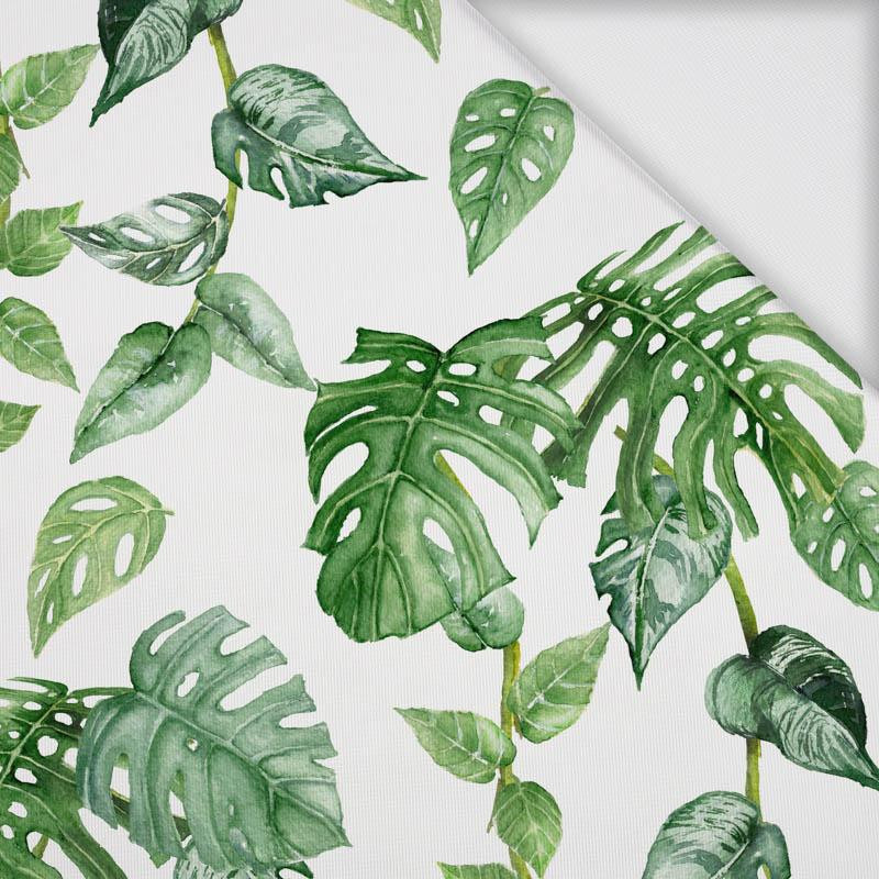 140cm ROPICAL LEAVES MIX pat. 2 / white (JUNGLE) - Woven fabric for outdoor curtains