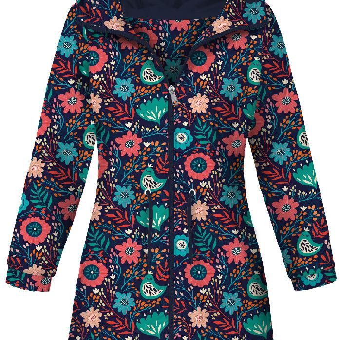 WOMEN'S PARKA (ANNA) - FOLK BIRDS / navy - softshell