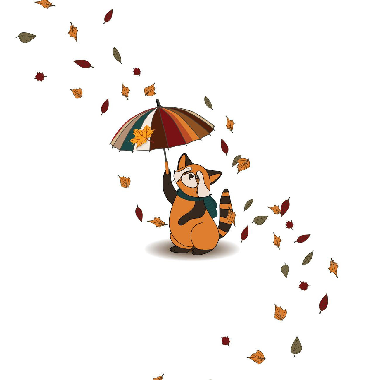 RED PANDA WITH AN UMBRELLA (RED PANDA’S AUTUMN)  - panel (60cm x 50cm)
