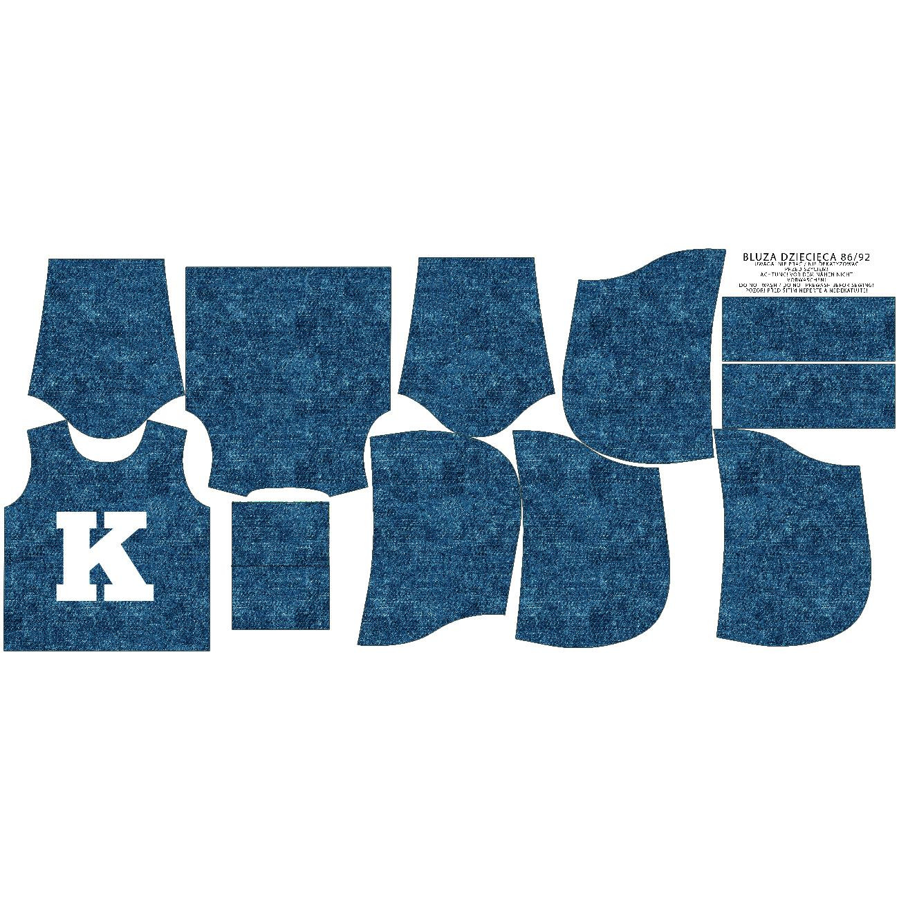 KID'S HOODIE (ALEX) - "K" / acid wash dark blue - sewing set