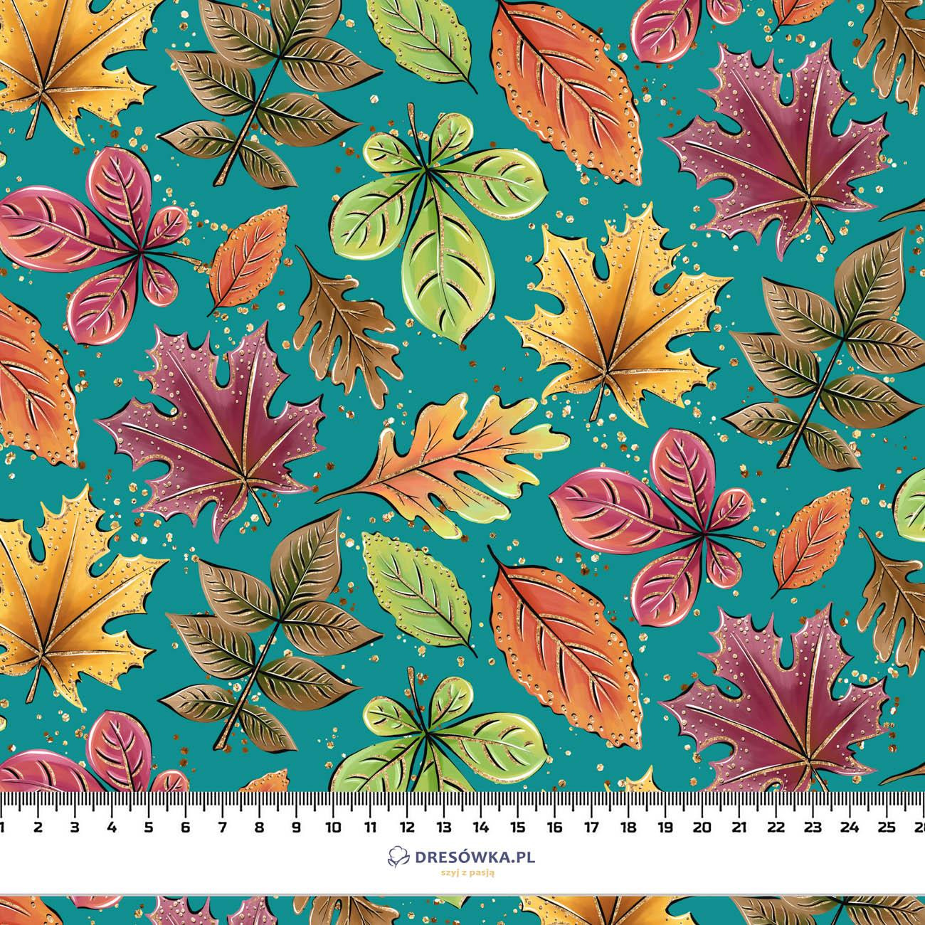 COLORFUL LEAVES MIX / emerald (GLITTER AUTUMN) - softshell