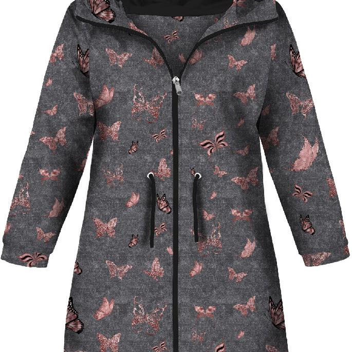 KIDS PARKA (ARIEL) - BUTTERFLIES (GLITTER BUTTERFLIES) / ACID WASH GREY - softshell