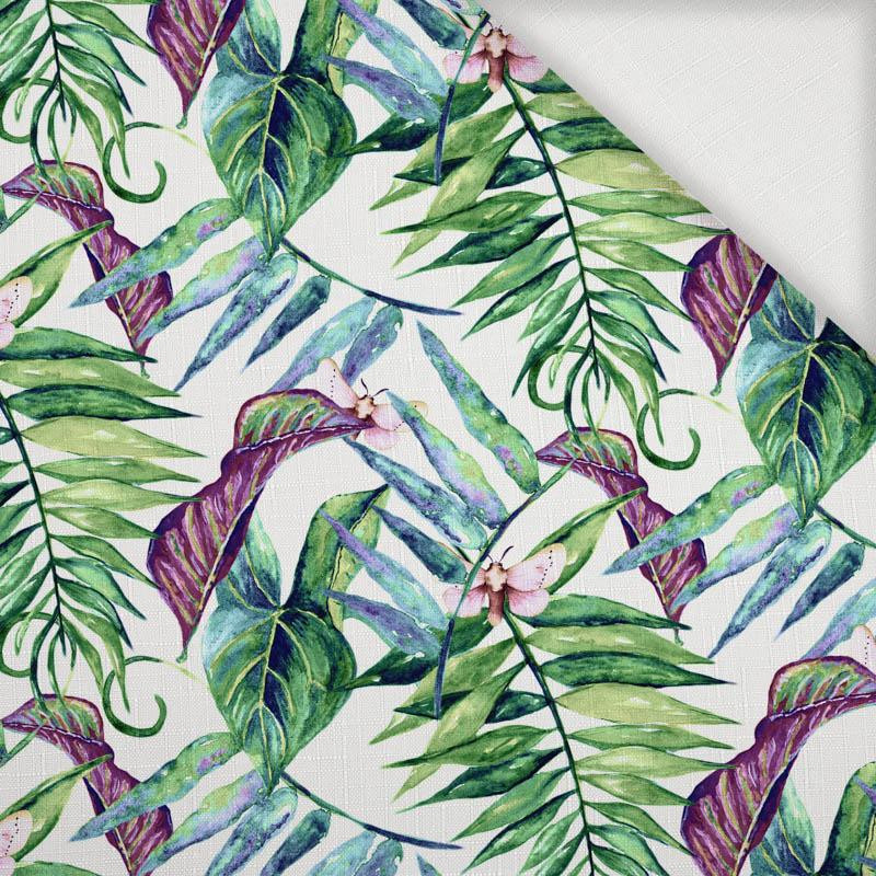 MINI LEAVES AND INSECTS PAT. 2 (TROPICAL NATURE) / white - Woven Fabric for tablecloths