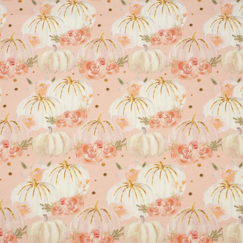 PASTEL PUMPKINS AND FLOWERS (PUMPKIN GARDEN) - looped knit fabric