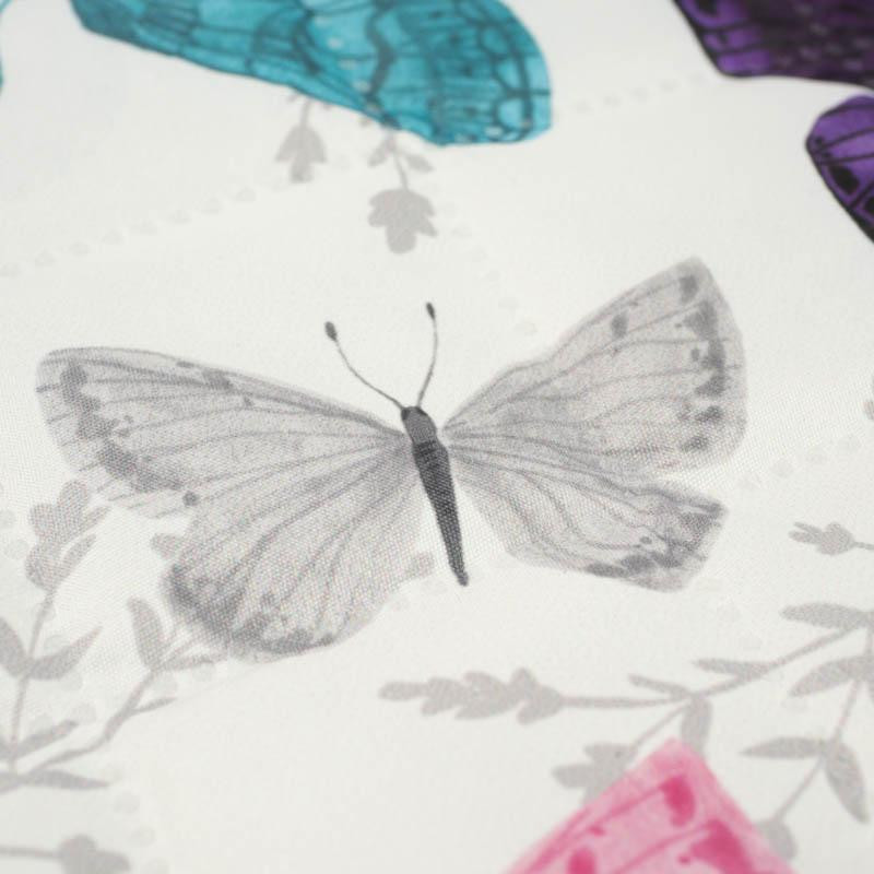 BUTTERFLIES PAT. 5 / white  (PURPLE BUTTERFLIES) - Quilted nylon fabric 