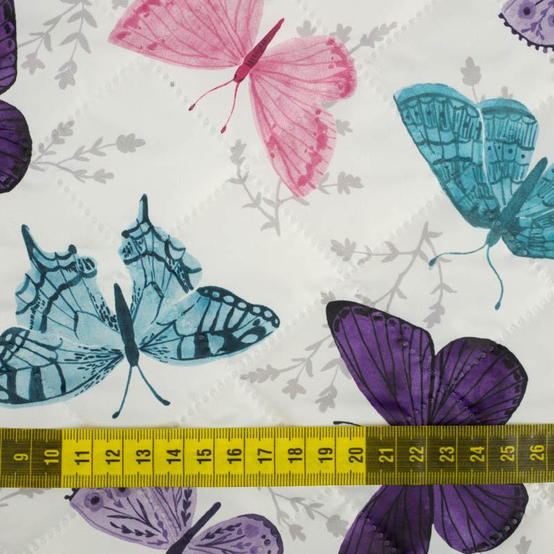 BUTTERFLIES PAT. 5 / white  (PURPLE BUTTERFLIES) - Quilted nylon fabric 