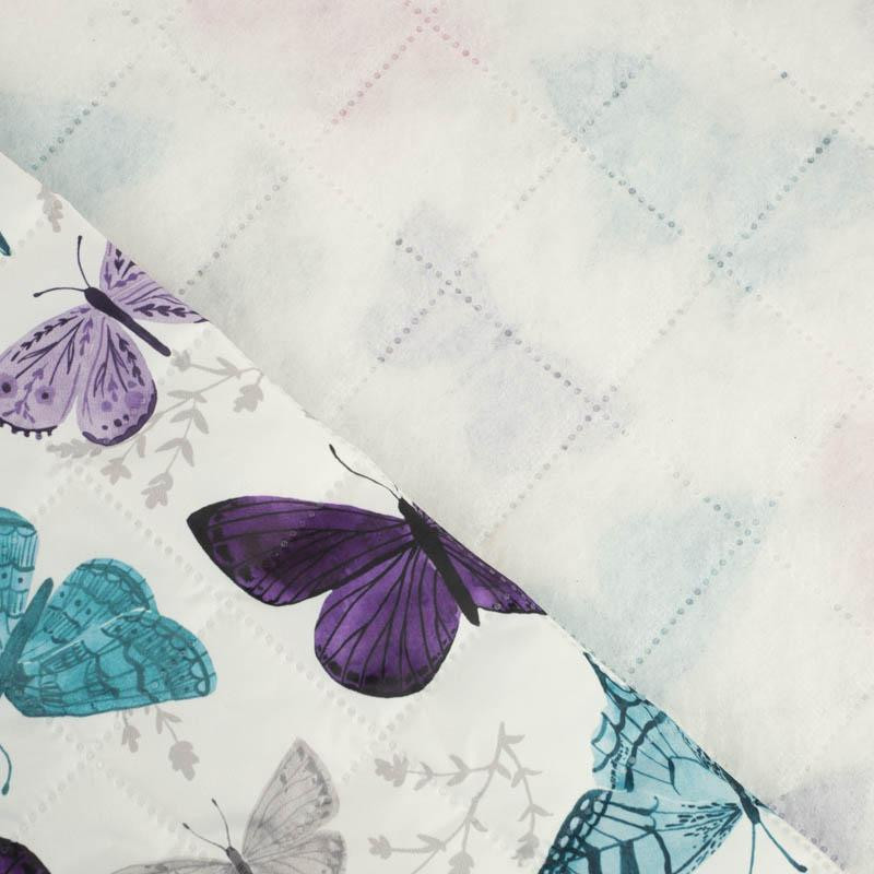 BUTTERFLIES PAT. 5 / white  (PURPLE BUTTERFLIES) - Quilted nylon fabric 