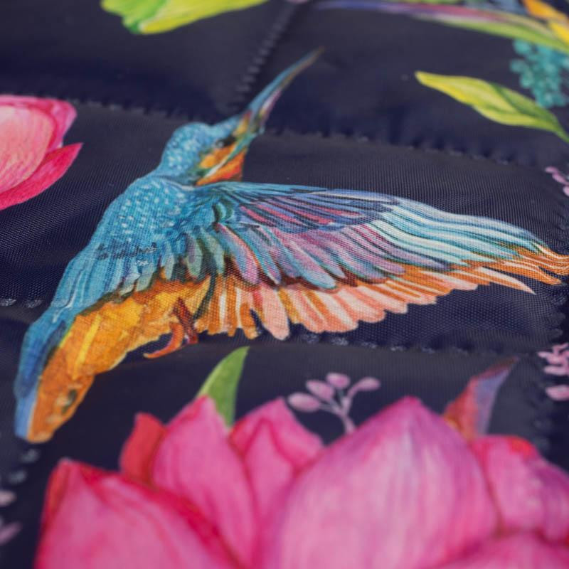 KINGFISHERS AND BUTTERFLIES (KINGFISHERS IN THE MEADOW) / dark blue  - Quilted nylon fabric 