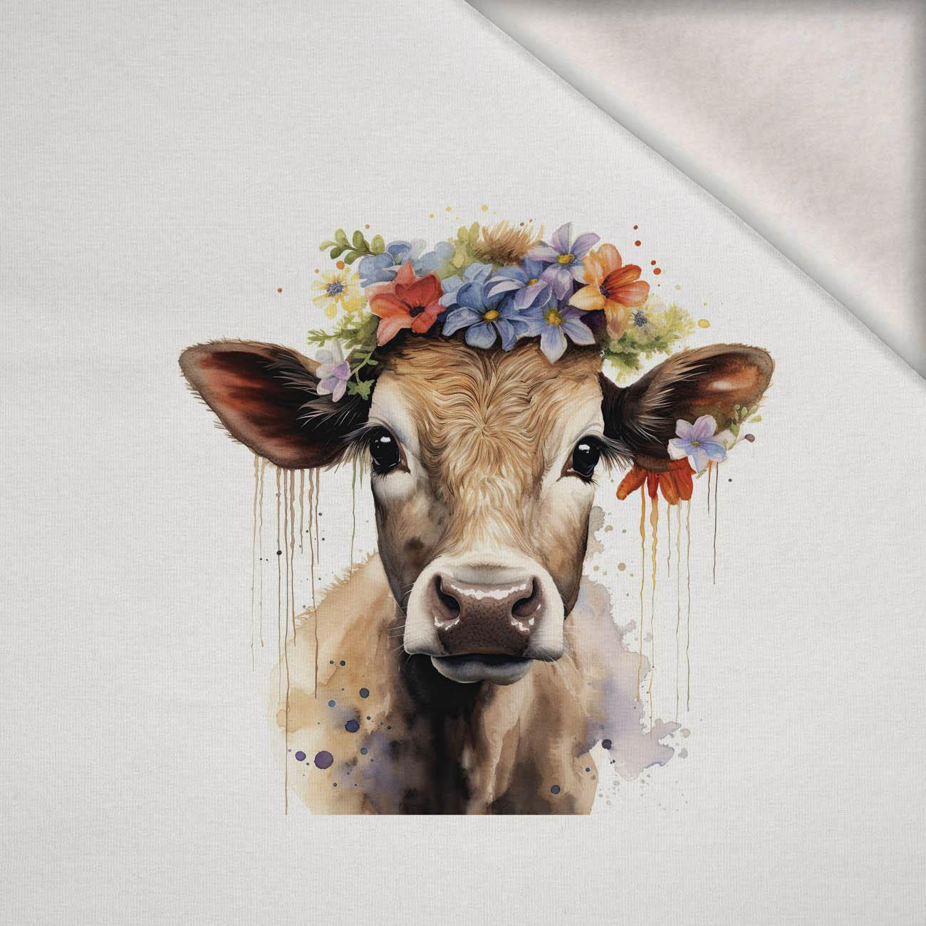 WATERCOLOR COW -  PANEL (60cm x 50cm) brushed knitwear with elastane ITY