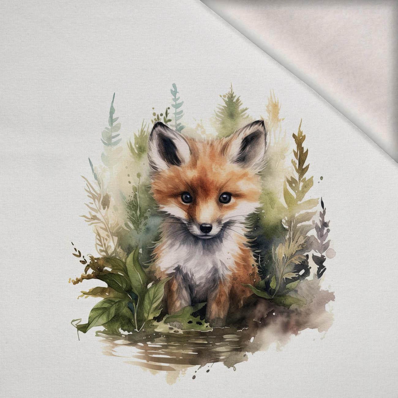 WATERCOLOR FOX -  PANEL (60cm x 50cm) brushed knitwear with elastane ITY