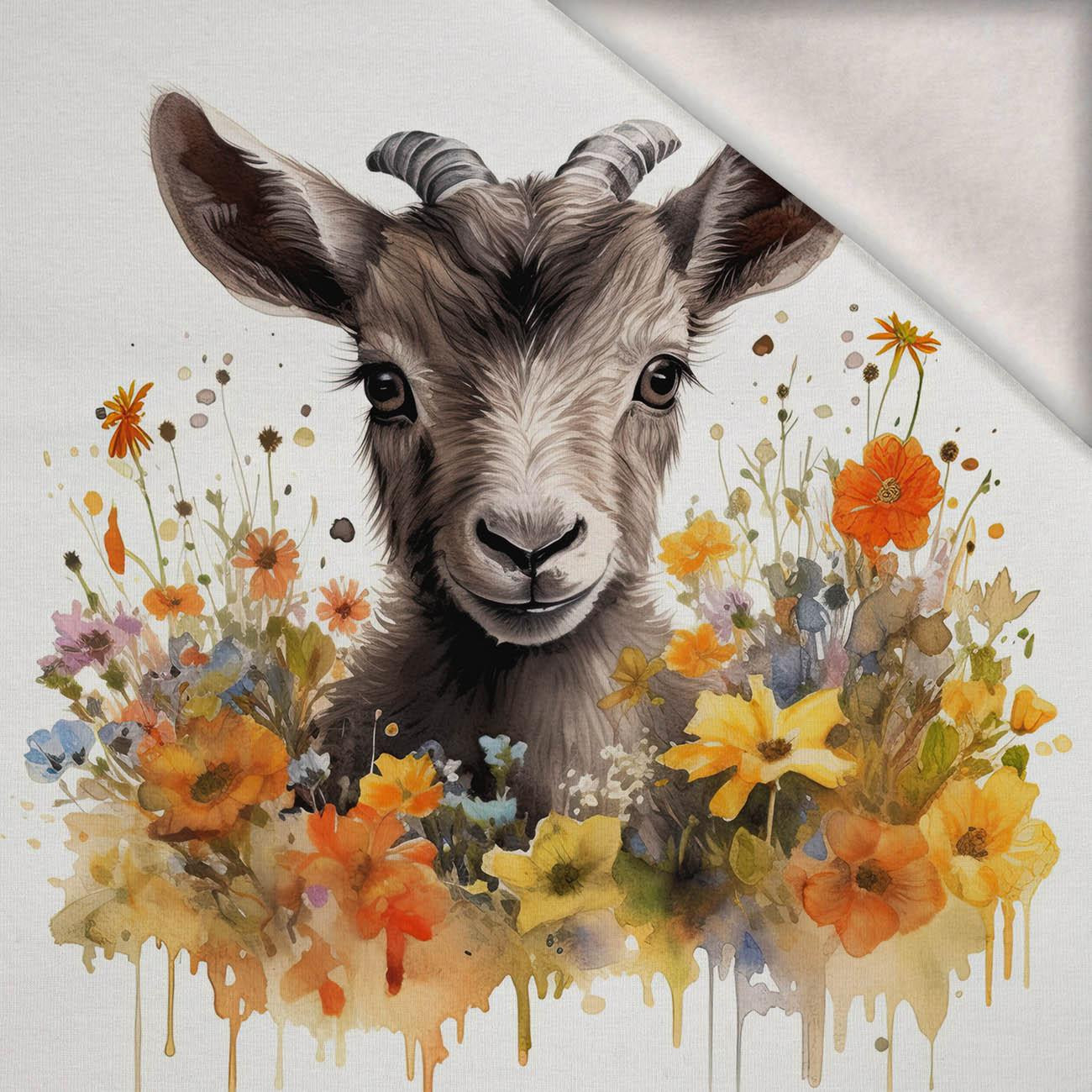 WATERCOLOR GOAT - panel (75cm x 80cm) brushed knitwear with elastane ITY