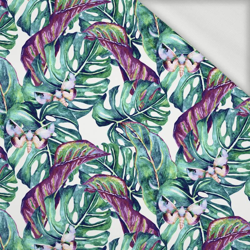 MINI LEAVES AND INSECTS PAT. 5 (TROPICAL NATURE) / white - looped knit fabric