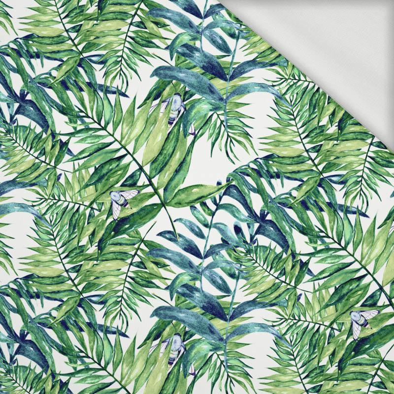 MINI LEAVES AND INSECTS PAT. 6 (TROPICAL NATURE) / white - looped knit fabric