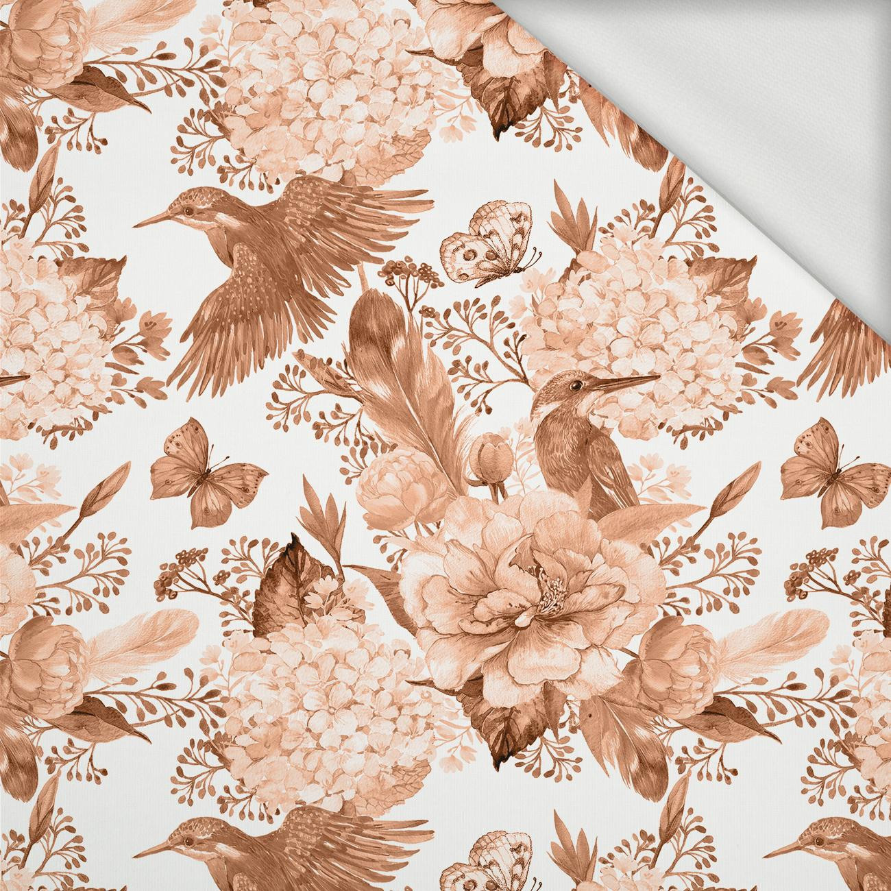 KINGFISHERS AND LILACS (KINGFISHERS IN THE MEADOW) / peach fuzz - looped knit fabric