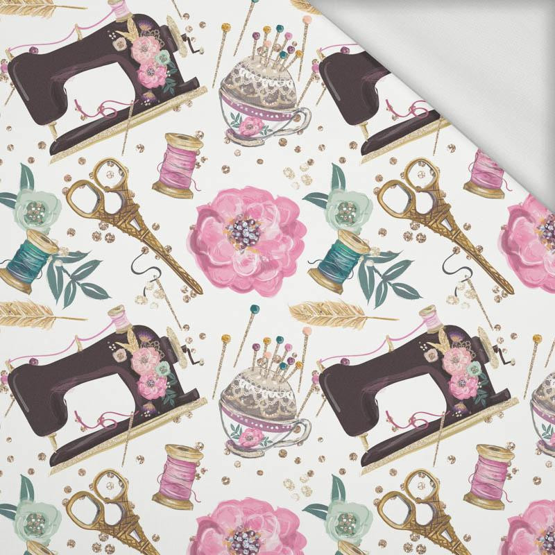 RETRO SEWING MACHINES pat. 1 / white - looped knit fabric