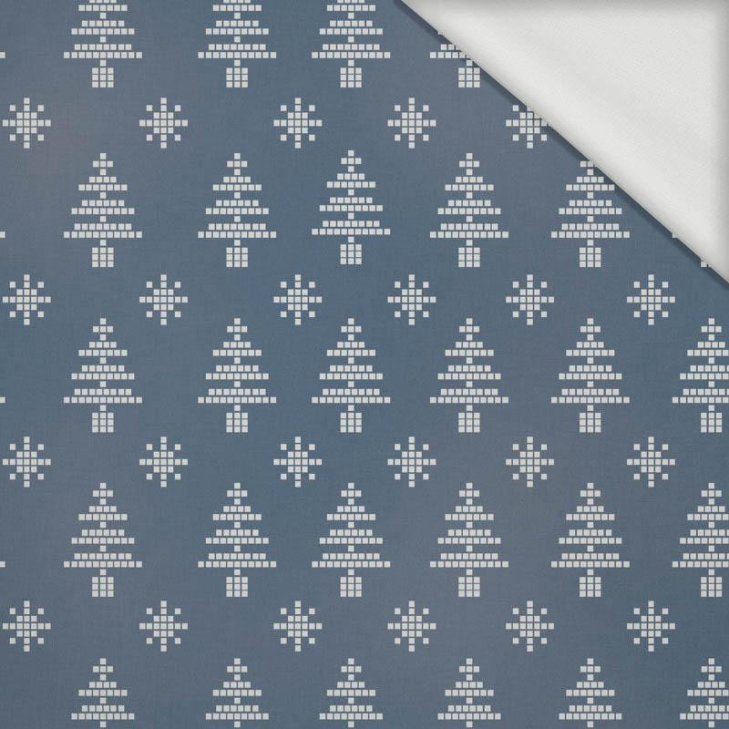 CHRISTMAS TREES AND SNOWFLAKES / (acid) dark blue (NORWEGIAN PATTERNS) - looped knit fabric
