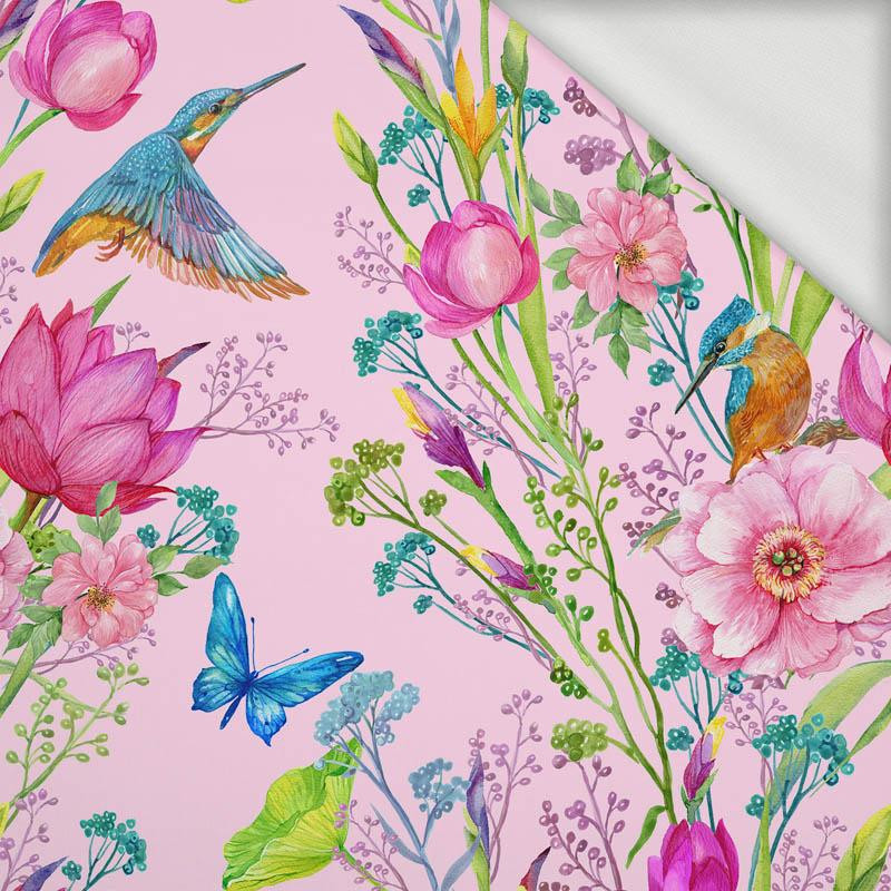 KINGFISHERS AND BUTTERFLIES (KINGFISHERS IN THE MEADOW) / pink - looped knit fabric