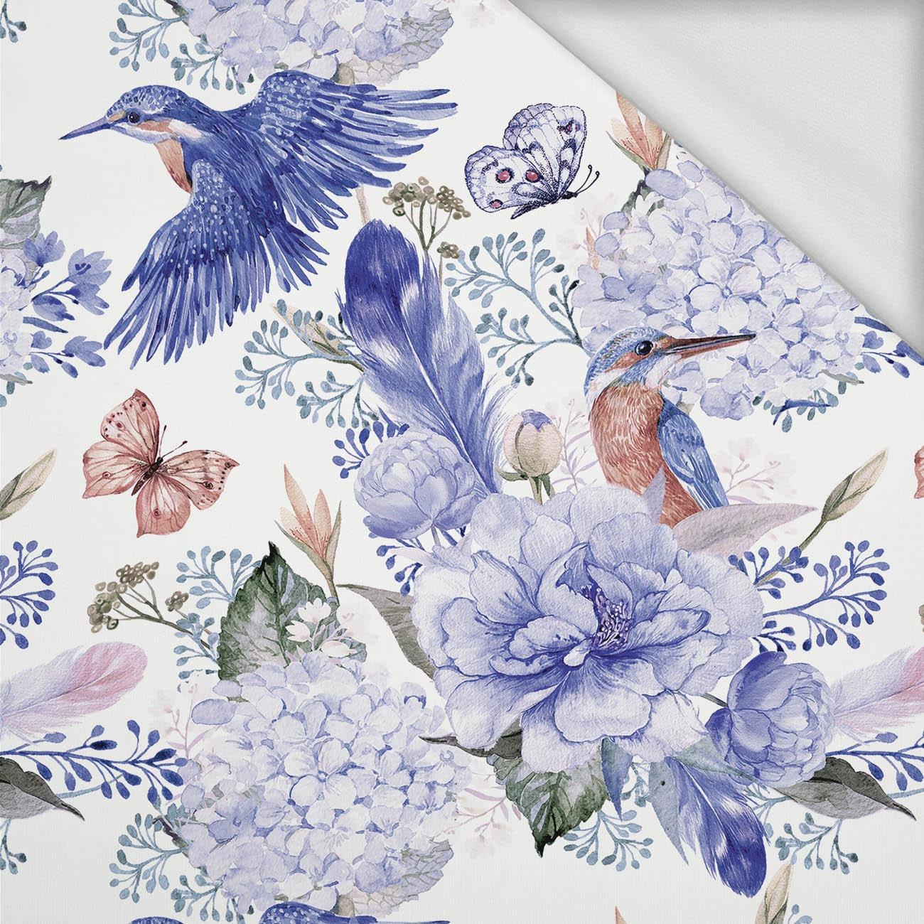 KINGFISHERS AND LILACS (KINGFISHERS IN THE MEADOW) (Very Peri) - looped knit fabric