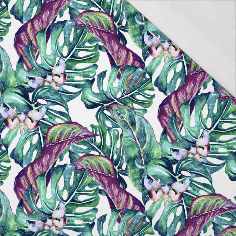 MINI LEAVES AND INSECTS PAT. 5 (TROPICAL NATURE) / white - single jersey with elastane 