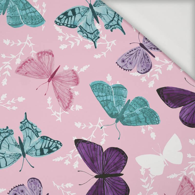 BUTTERFLIES PAT. 5 / pink (PURPLE BUTTERFLIES) - single jersey with elastane 