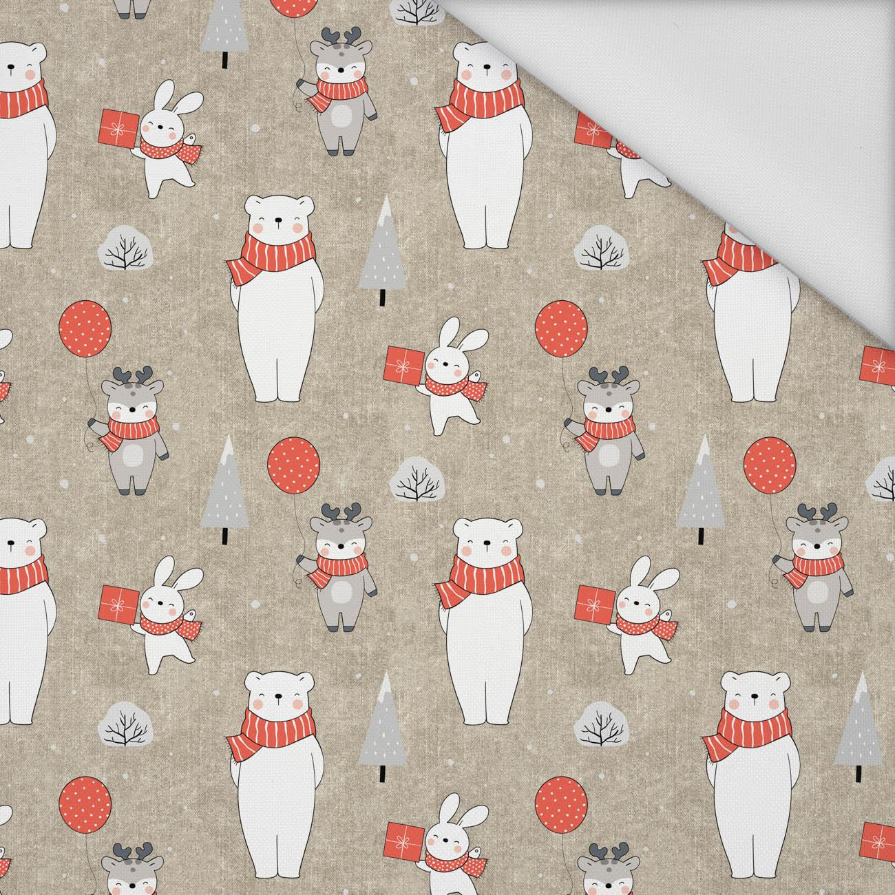 ANIMALS IN SCARVES PAT. 2 (WINTER FUN) / ACID WASH BEIGE - Waterproof woven fabric