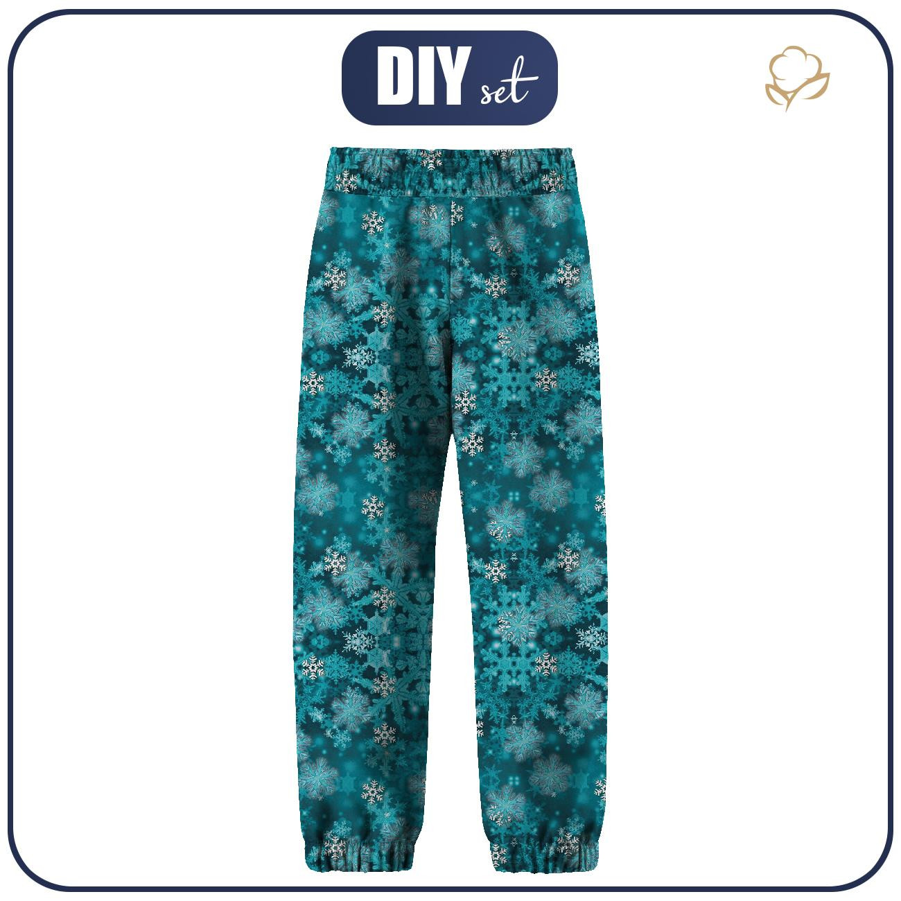 CHILDREN'S SOFTSHELL TROUSERS (YETI) - TURQUOISE SNOWFLAKES (PENGUINS)