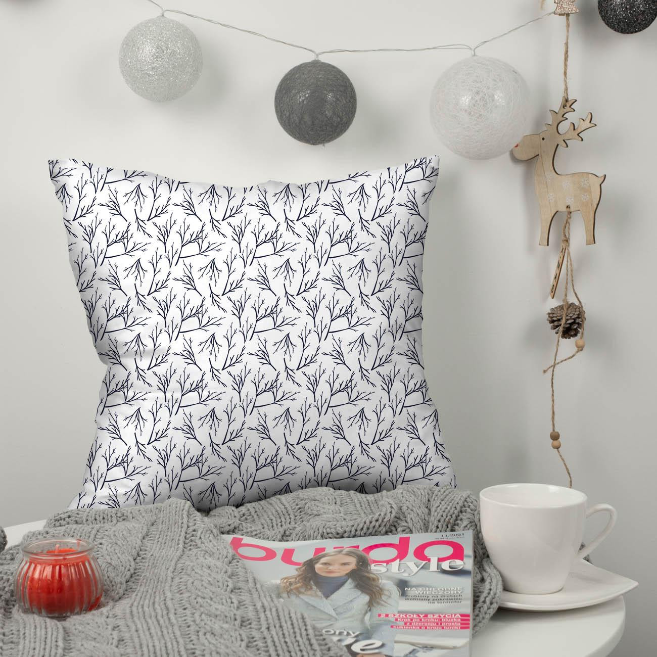 TWIGS pat. 2 (WINTER TIME) / white - Cotton woven fabric