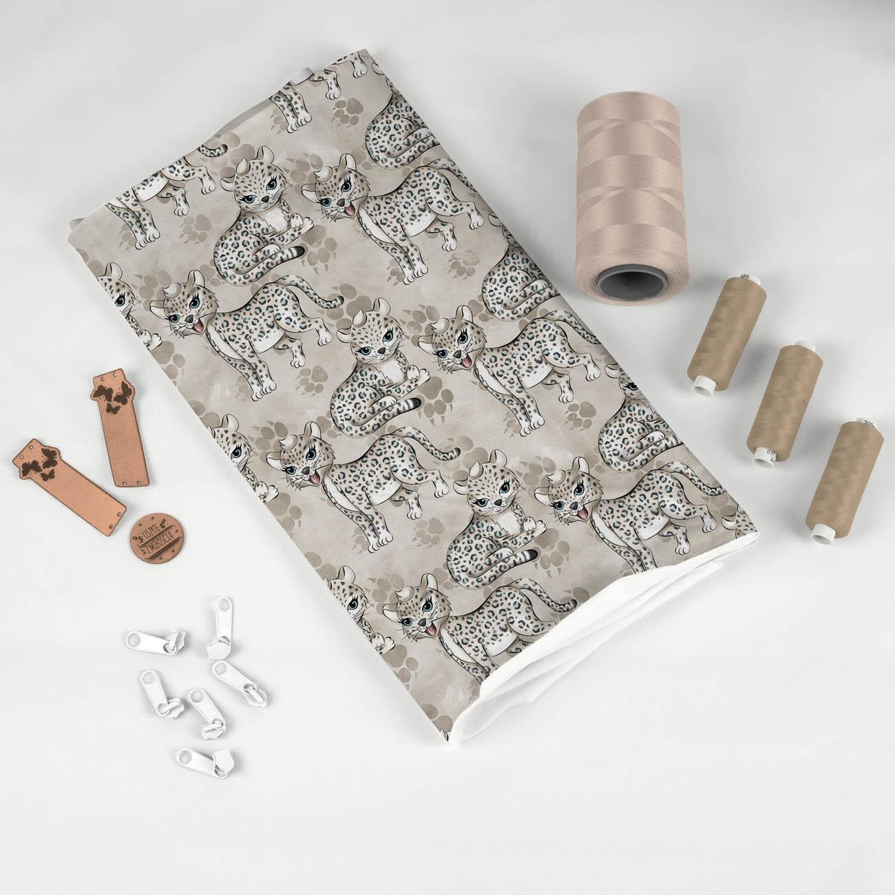 LEOPARD / paw prints (SNOW LEOPARDS) - looped knit fabric