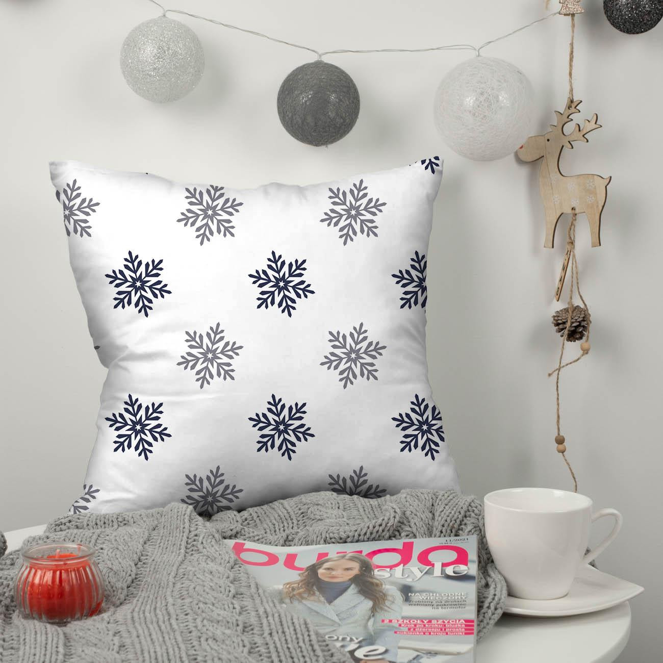 SNOWFLAKES pat. 5 (WINTER TIME) / white - Cotton woven fabric