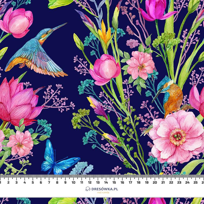86CM KINGFISHERS AND BUTTERFLIES (KINGFISHERS IN THE MEADOW) / dark blue- Upholstery velour 