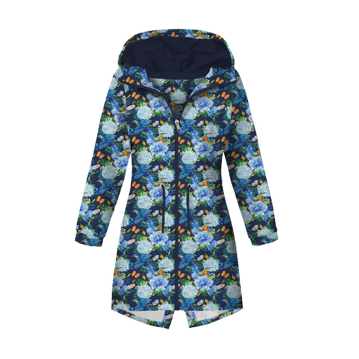 WOMEN'S PARKA (ANNA) - KINGFISHERS AND LILACS (KINGFISHERS IN THE MEADOW) / navy - softshell