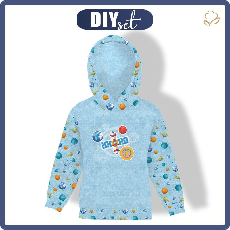 KID'S HOODIE (ALEX) - SATELLITE (SPACE EXPEDITION) / ACID WASH LIGHT BLUE - sewing set