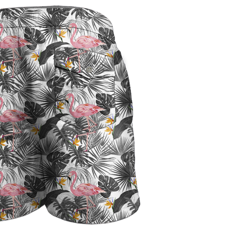 Men's swim trunks - FLAMINGOS WITH LEAVES 2.0 - sewing set