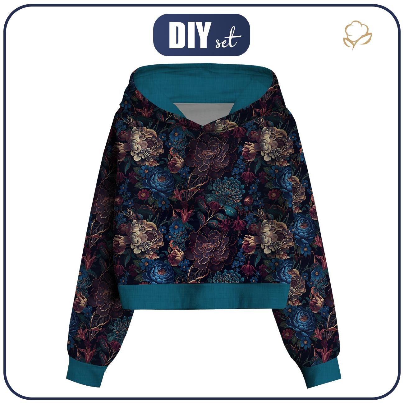 Cropped hoodie (IDA) - FLOWERS wz.63 - sewing set