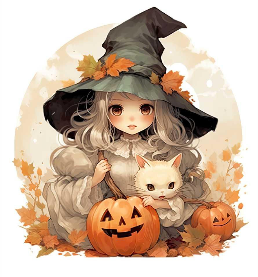 HALLOWEEN GIRL - panel (60cm x 50cm) Cotton woven fabric