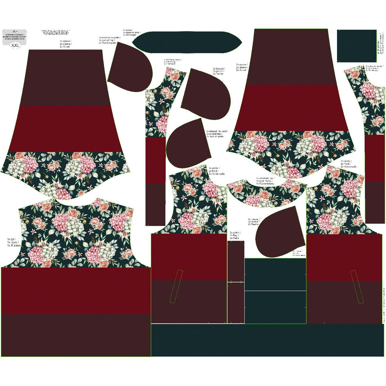 WOMEN’S BOMBER JACKET (KAMA) - Hydrangeas - sewing set