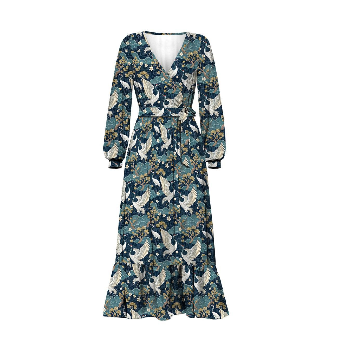 Japanese Garden wz.3  (birds/emerald)- Slub Weave