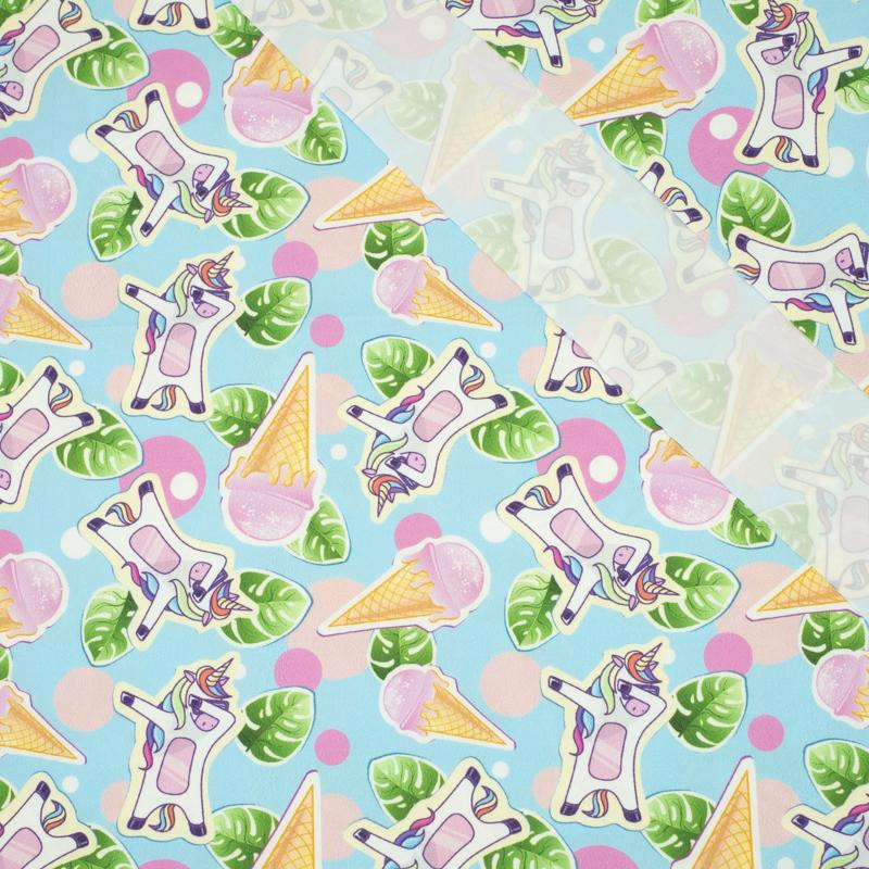 UNICORNS AND ICE CREAM / light blue - quick-drying woven fabric