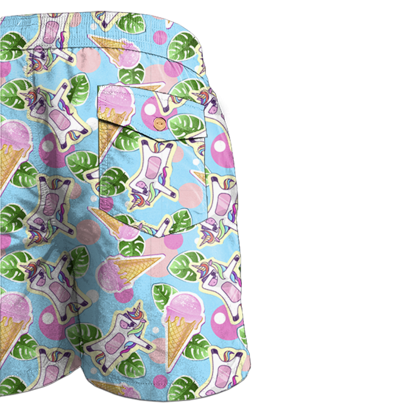 Men's swim trunks - UNICORNS AND ICE CREAM / light blue - sewing set