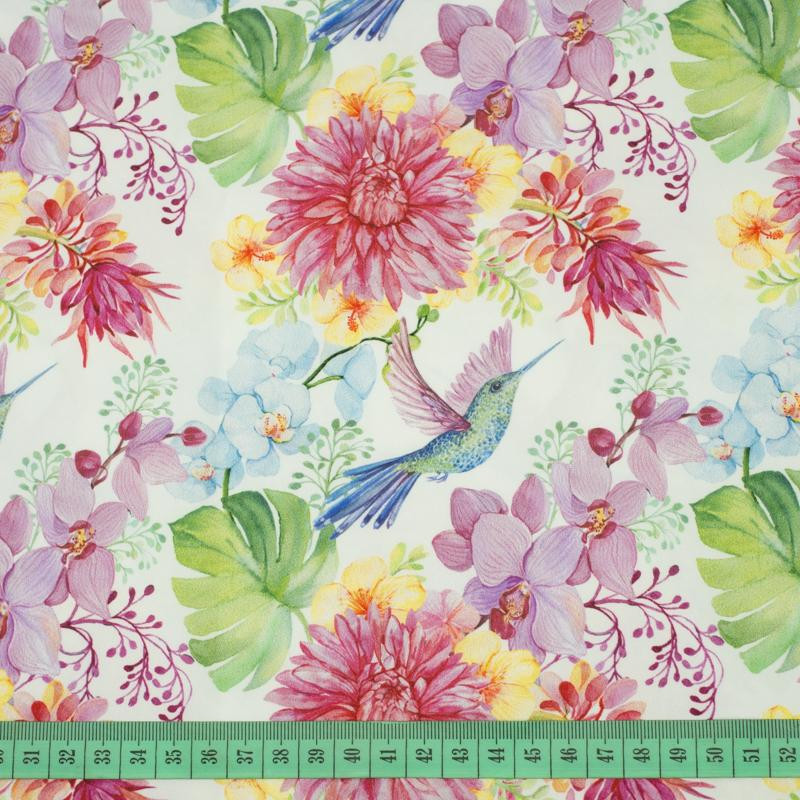 HUMMINGBIRDS AND FLOWERS - quick-drying woven fabric
