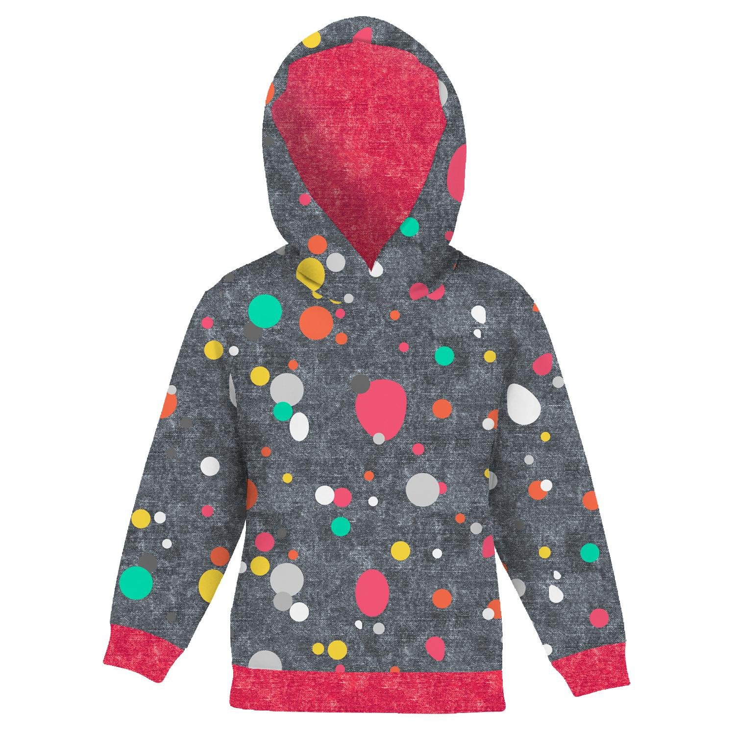 KID'S HOODIE (ALEX) - COLORFUL DOTSIES / ACID WASH GRAPHITE - sewing set