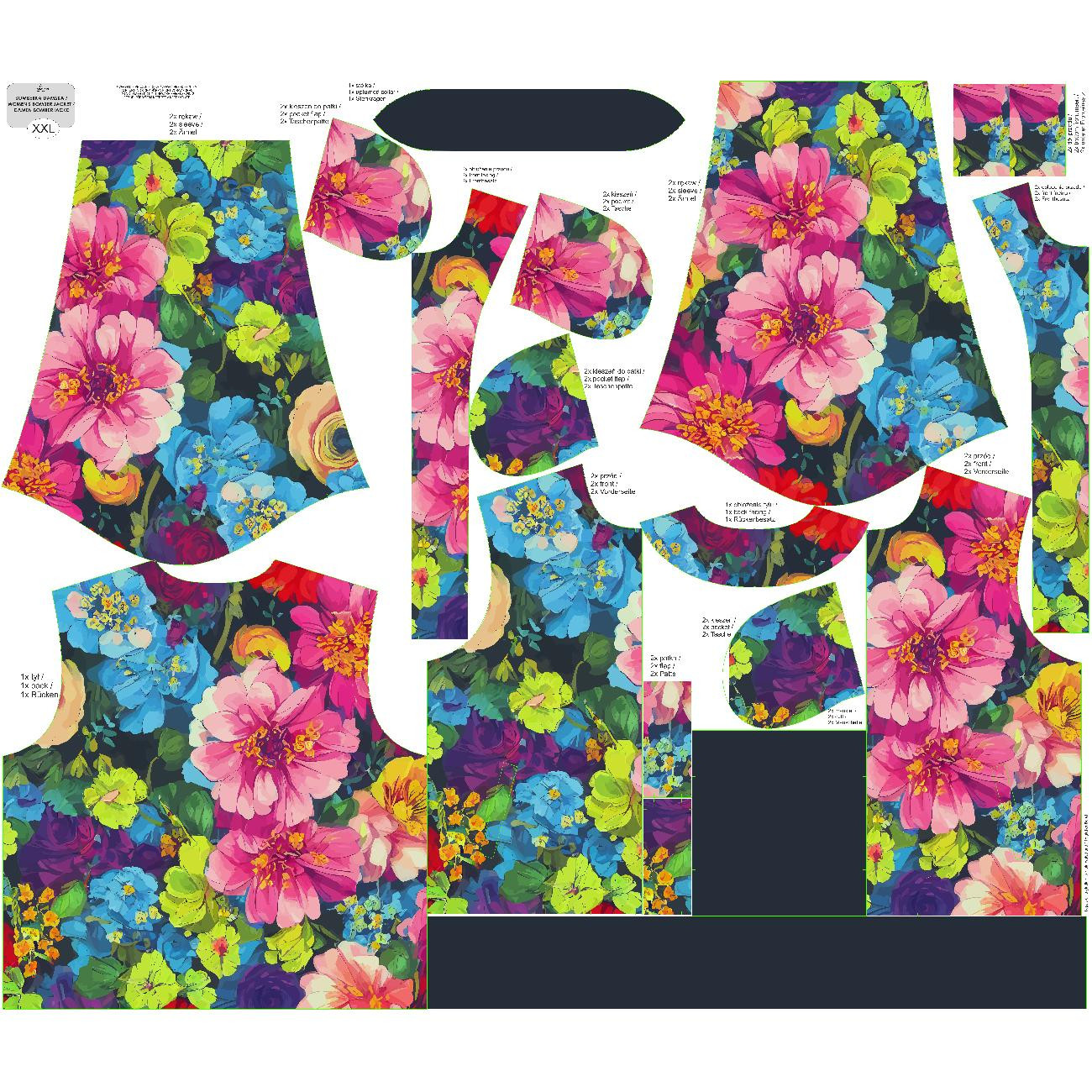 WOMEN’S BOMBER JACKET (KAMA) - COLORFUL FLOWERS PAT. 2 - sewing set