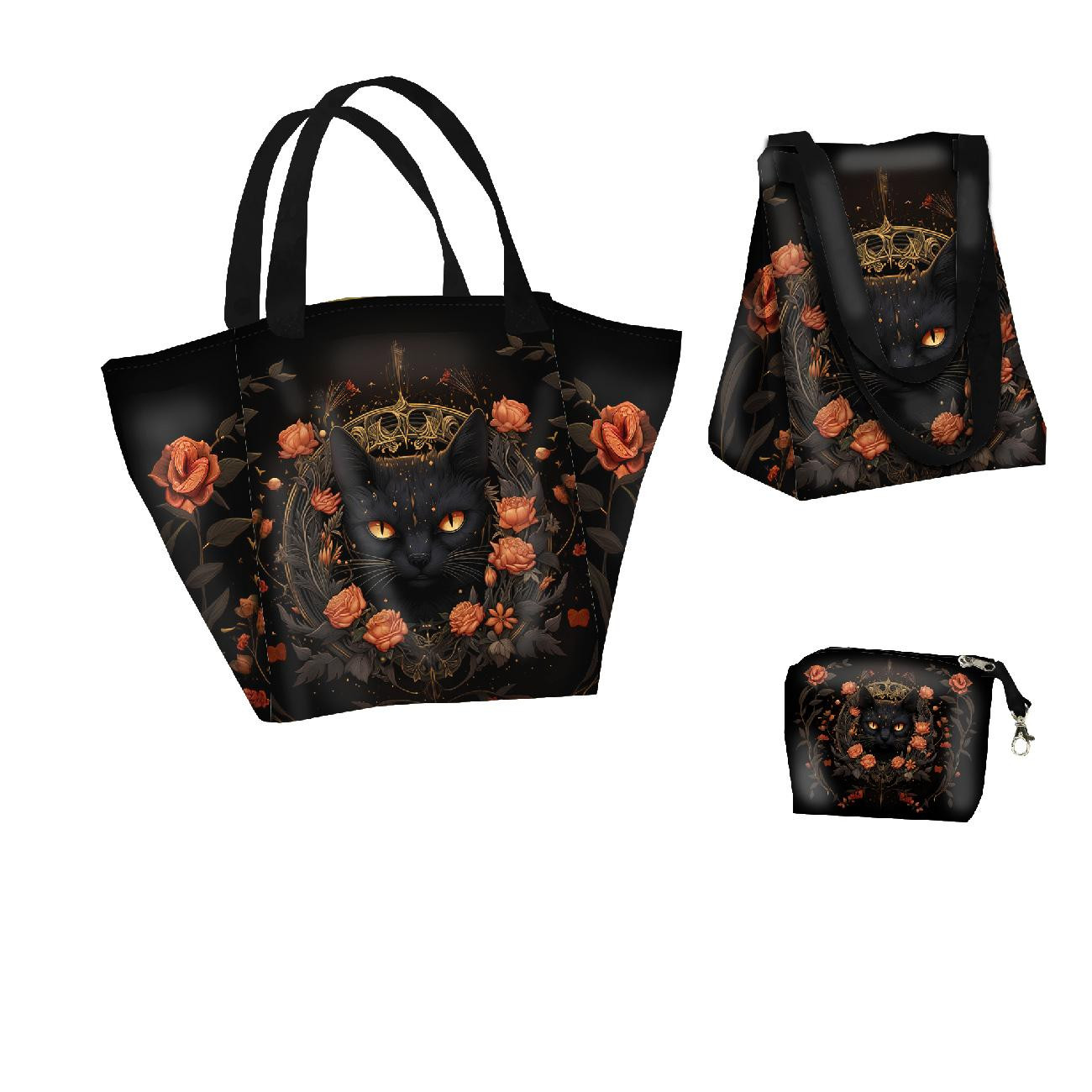 XL bag with in-bag pouch 2 in 1 - GOTHIC CAT - sewing set