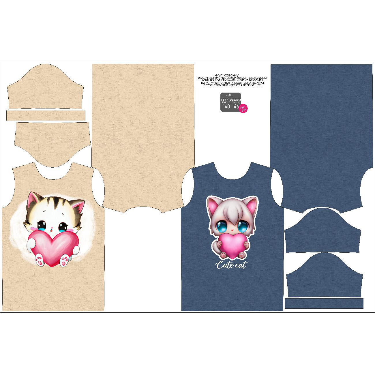 2-PACK - KID’S T-SHIRT - SWEET CATS pat. 5 - sewing set