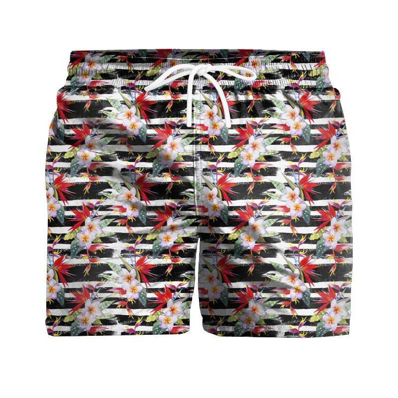 Men's swim trunks - FLOWERS ON THE ZEBRA  - sewing set