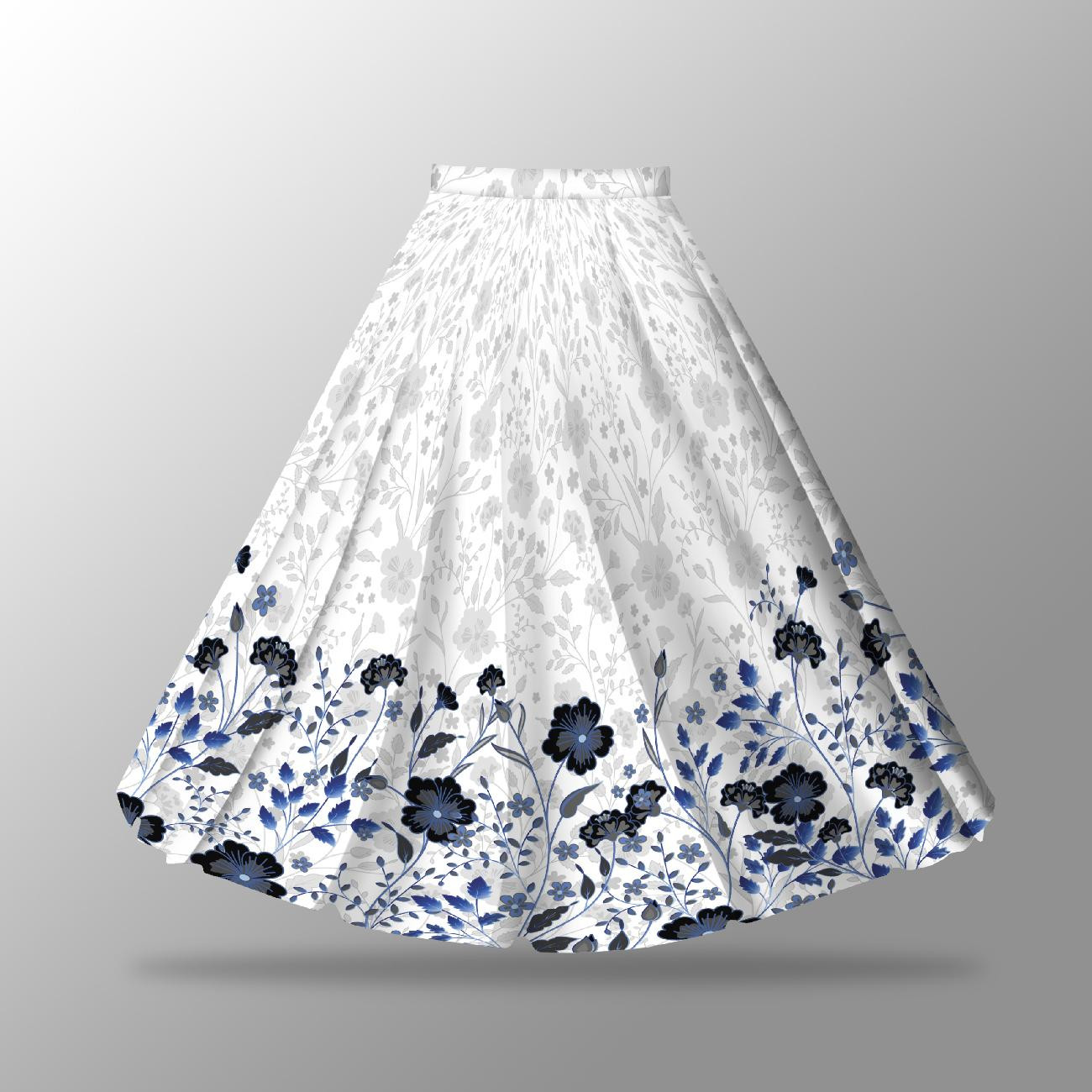 FLOWERS (pattern no. 5 navy) / white - skirt panel "MAXI" - crepe