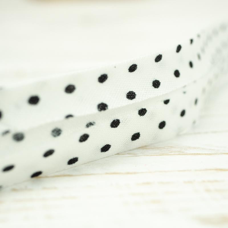 Cotton Bias Binding Tape in polka dots 15mm - white