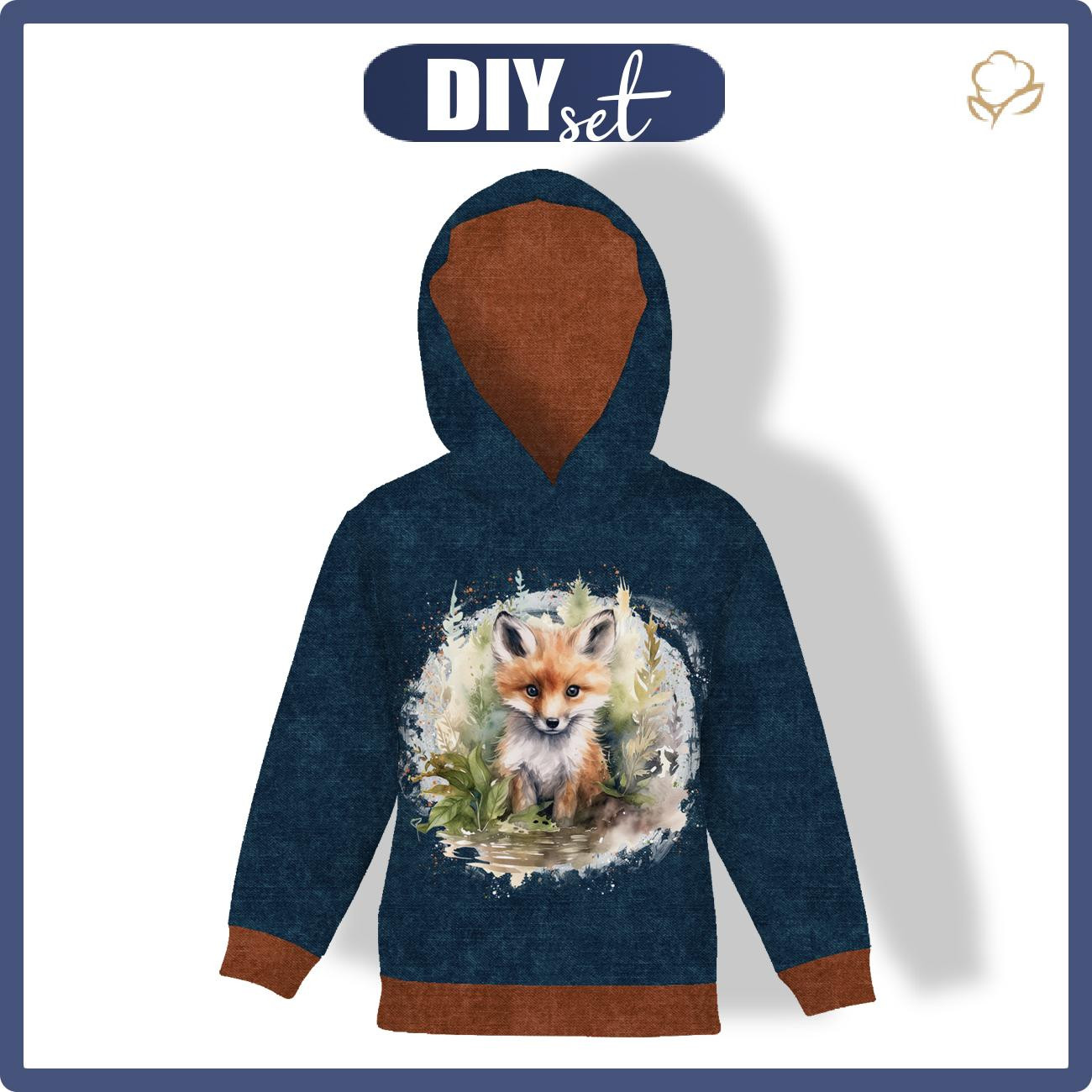 KID'S HOODIE (ALEX) - WATERCOLOR FOX - sewing set