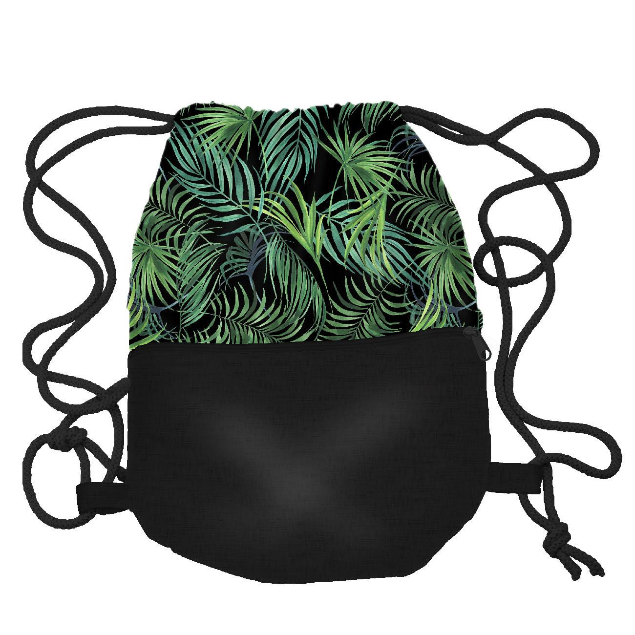 GYM BAG WITH POCKET - PALM LEAVES pat. 4 / black - sewing set